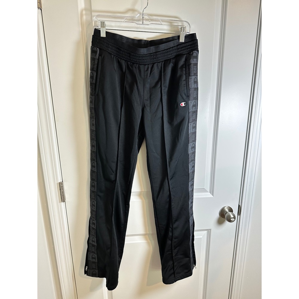 Champion Women's‎ Track Pants Side Stripe Logo Black Athleisure Medium